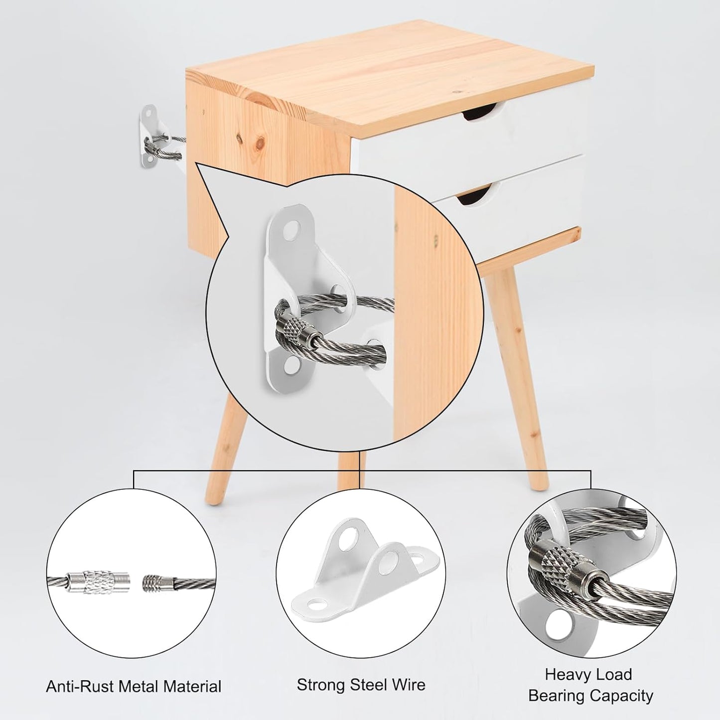 MECCANIXITY Furniture Anchors, 8 Inch Anti Tip Furniture Anchors Stainless Steel Furniture Securing Wall Anchors for Earthquake Straps Home Safety, White 10 Sets