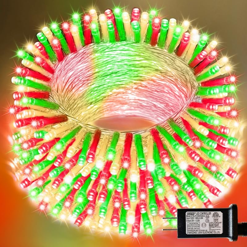 66ft Christmas Decorative Mini Lights, 200 LED Transparent Wire Fairy Starry String Lights Plug in, 16 Lighting Modes for Outdoor Xmas Tree Wedding Party Decoration (Red Green Warm)