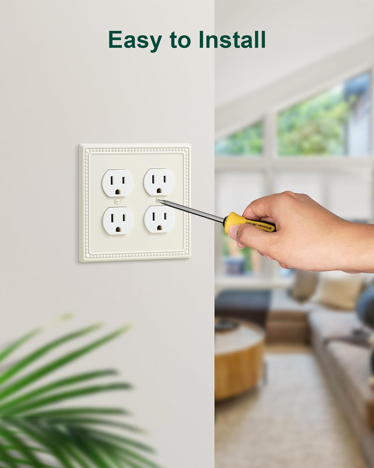 2-Pack Double Duplex Outlet Cover, Metal Switch Plates and Outlet Covers, Light Almond Pearls Decorative Wall Plates for Electrical Outlets, 2 Gang Receptacle Cover, Corrosion Resistant