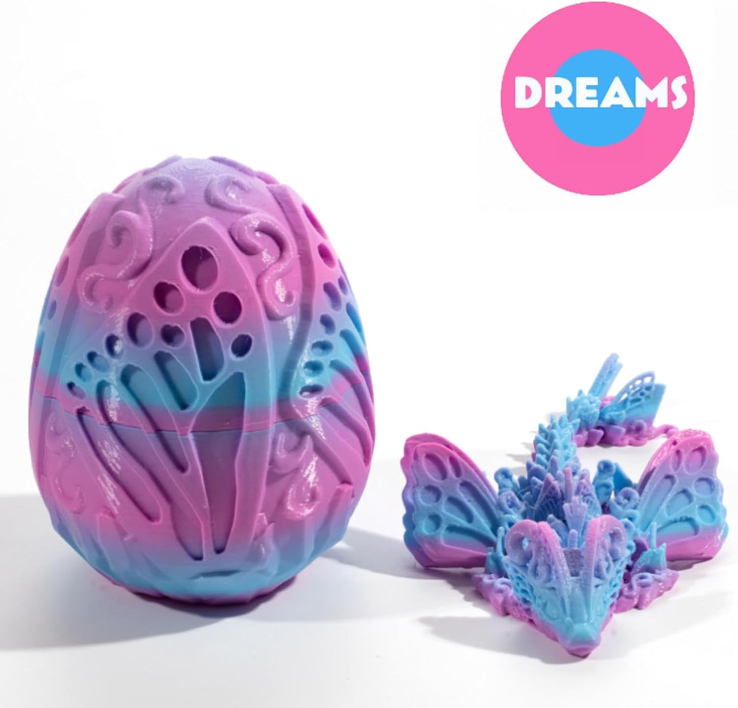 3D Printed Dragon Egg with Dragon Inside, Fully Articulated Butterfly Dragon in Egg, Dragon Fidget Toy, Home/Office/Desktop Décor, Easter Basket Stuffers, Gift for her (Dreams)