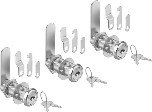 3 Pcs Cabinet Locks with Keys, 1-3/8'' Cam Lock Keyed Alike Fit 1-1/8'' Max Panel, Mailbox Lock with Keys Secure Drawer RV Storage Locks, Zinc Alloy