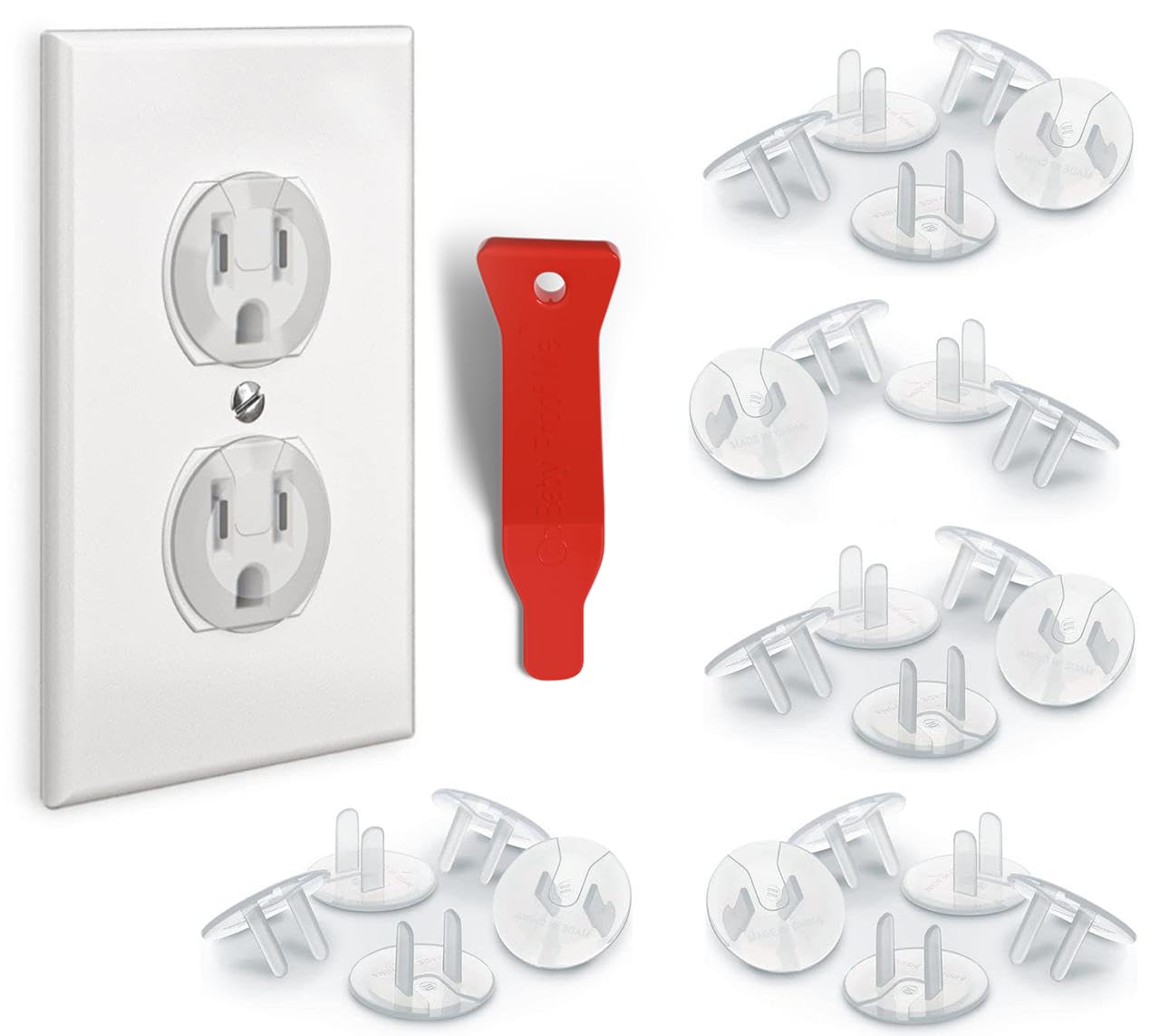 24 Pack Outlet Covers & Removal Tool Baby Proofing, Provide Shock Prevention and Easy Installation, Safe and Secure Plastic Plug Covers for Power Sockets (24 Outlet Covers)