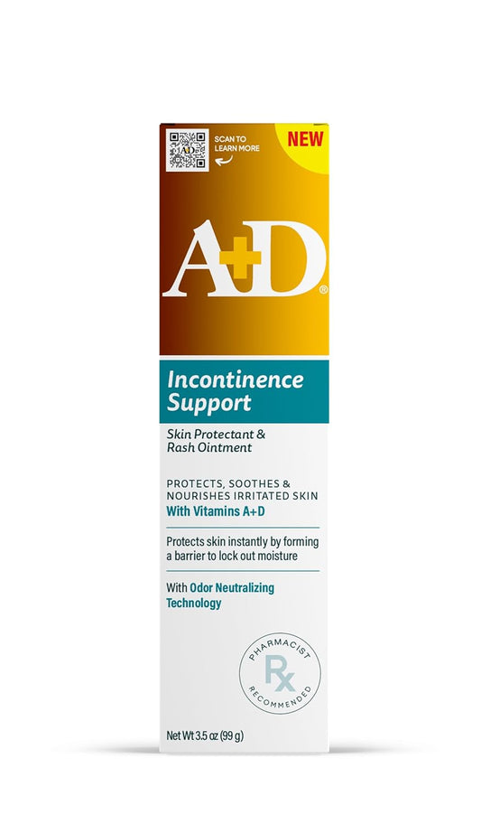 A+D Incontinence Support Skin Protectant & Rash Ointment – Treats & Prevents Incontinence Rash, Soothes Chafed Skin, Odor Neutralizing Technology - 3.5oz