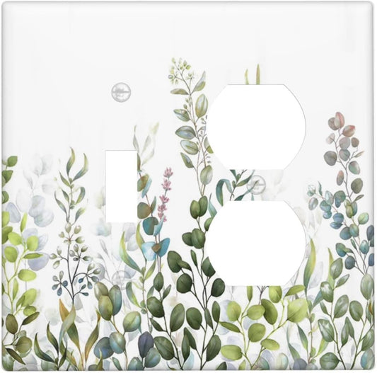 Green Eucalyptus Leaf Plant Herbs Springnature Wallplates 1 Toggle 1 Duplex Switch Plate Electrical GFCI Faceplate Decorative Light Switch Covers for Bed Room Living Room Decor
