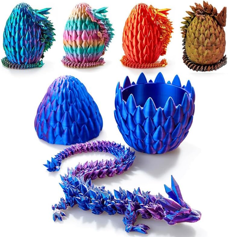 3D Printed Dragon Egg, 12'' Mystery Crystal Dragon Egg Fidget Toys Full Articulated Dragon Home Office Decor Executive Desk Toys for Autism/ADHD