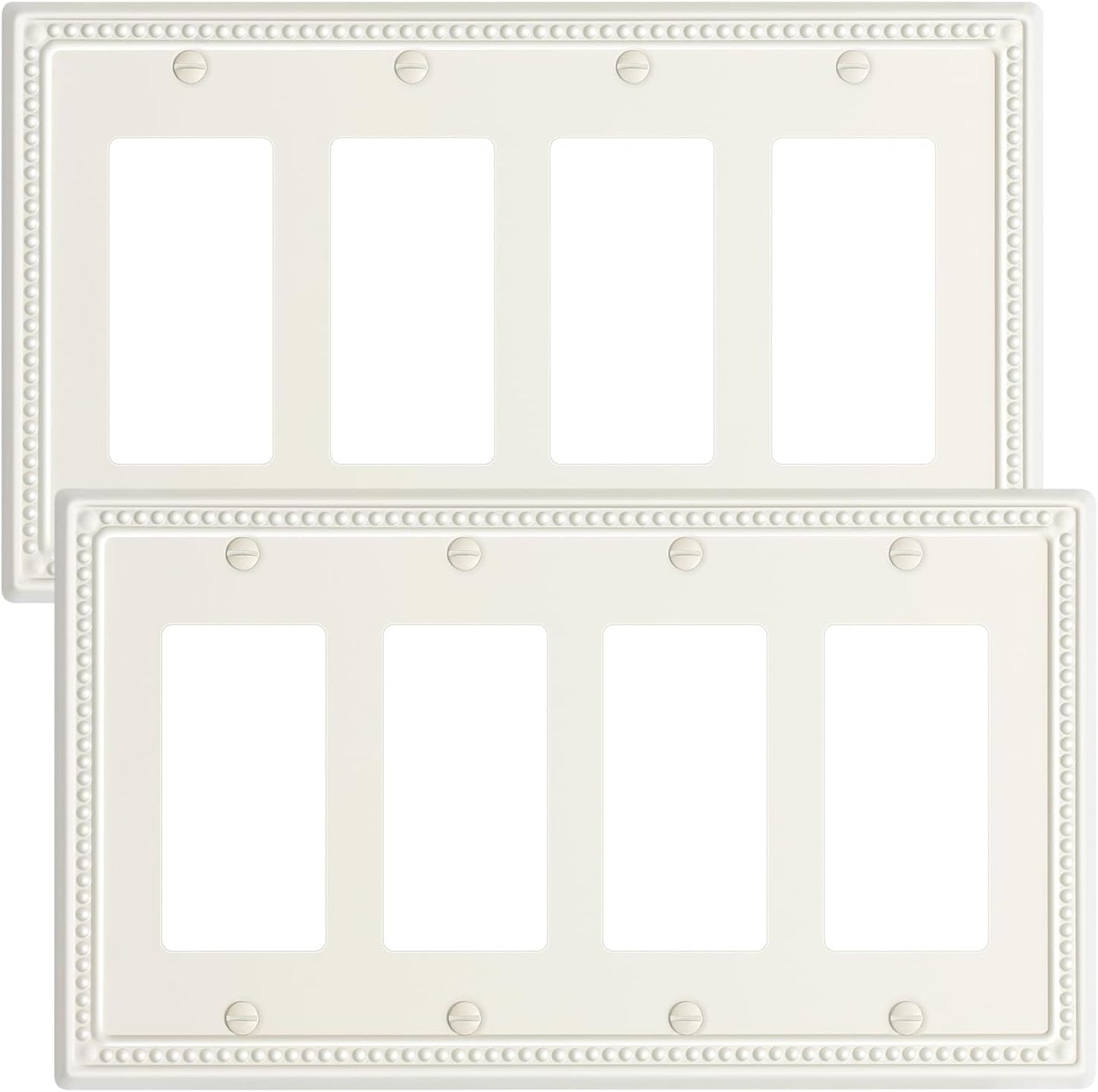 2-Pack Quad Decorator Outlet Cover Plate, Light Almond Pearls Decorative Switch Plates Covers, Metal Wall Plates for Electrical Outlets, Receptacle, GFCI Outlet, Dimmer Switch