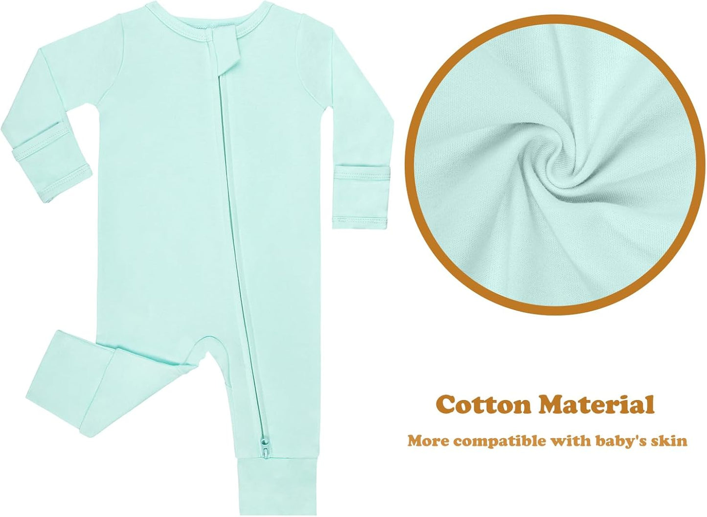 GUISBY Long Sleeve Cotton Pajamas Footless Baby Bodysuits with Zipper and Mittens 3-Pack for Boys Girls