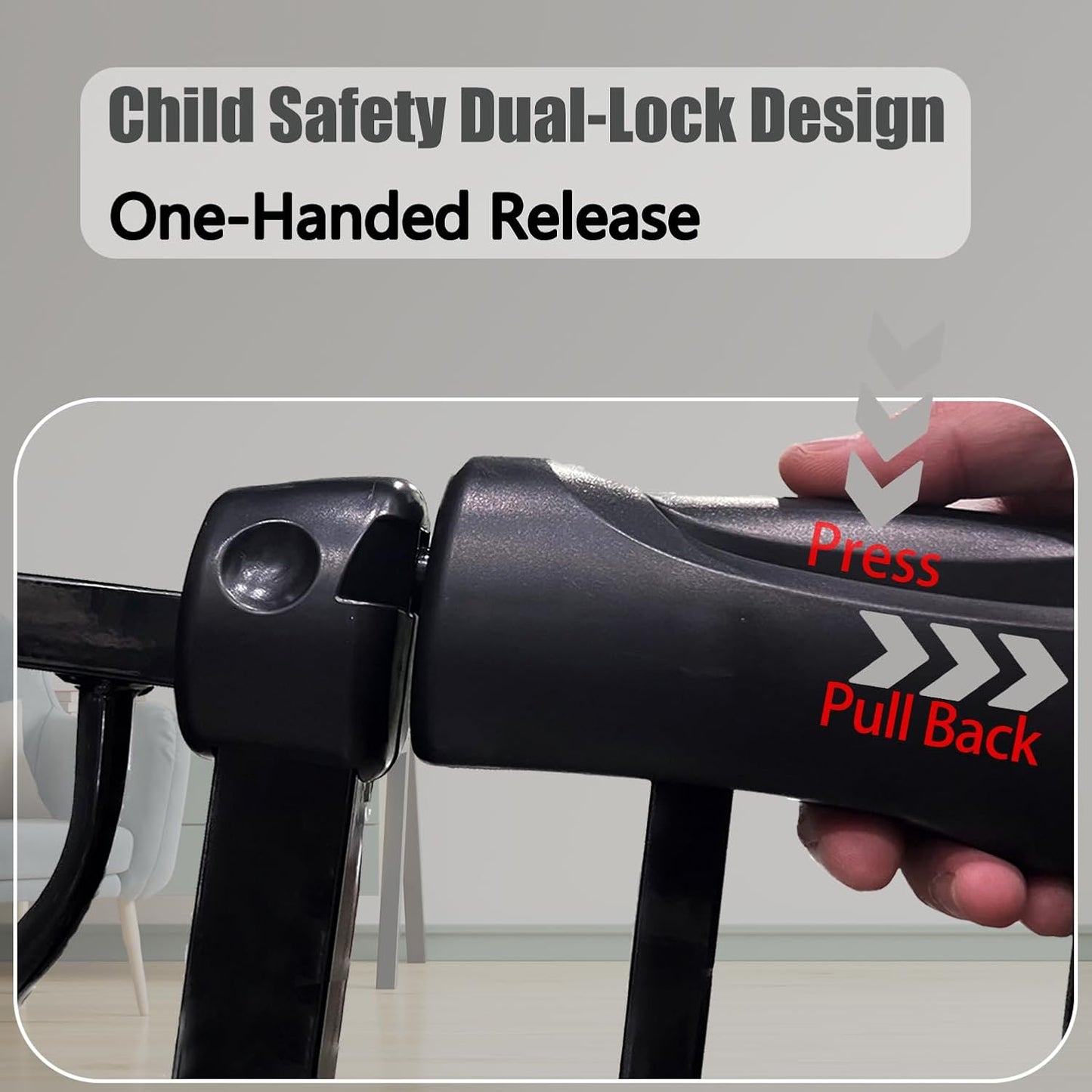 29-34 Inch Baby & Pet Gate - Black Metal, Pressure Mounted, Walk Through Safety Gate for Narrow Stairs & Doorways