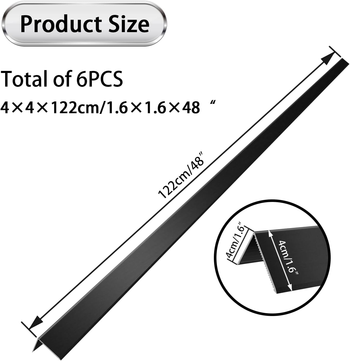 Aluminum Alloy Metal Corner Protector 6PCS Wall Corner Protector 1.6x1.6x48 inches Corner Guards Decoration for Walls Black Color Pack of 6 Corner Guards 19Ga Thickness