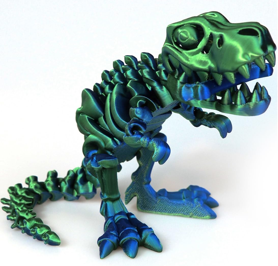 3D Printed Dinosaur Bone Skeleton Tyrannosaurus Rex with Movable Jaw Fidget Dinosaur Toys Full Articulated Dinosaur Executive Desk Toys Home Office Decor, Green