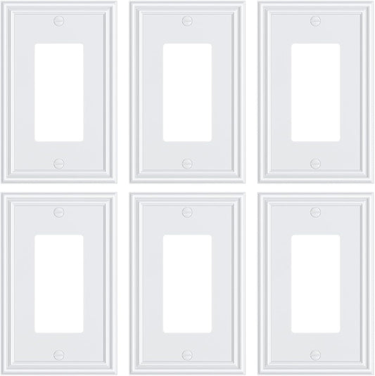 6-Pack Decorator Outlet Cover Plate, White Decorative Switch Plates and Outlet Covers, Durable Zinc Alloy Wall Plates for Electrical Outlets, Receptacle, GFCI Outlet, Dimmer Switch