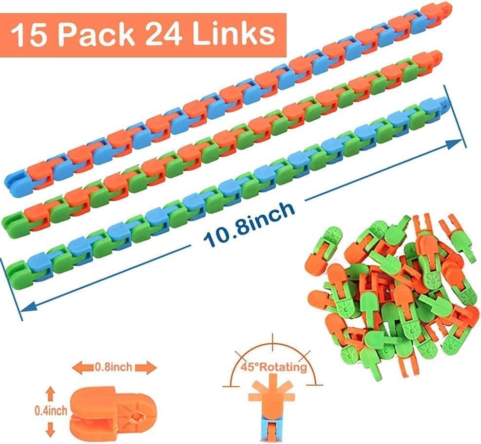 96pcs Random 24 Links Wacky Tracks Snap and Click Fidget Toys, Finger Sensory Toys, Snake Puzzles for Stress Relief, Party Bag Fillers, Party Favours, Random Color，Party Supplies，Carnival Gift