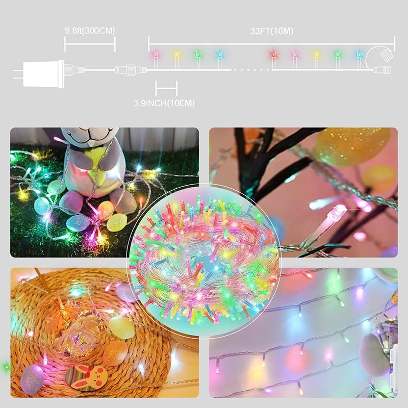 33ft Christmas Decorative Mini Lights, 100 LED Easter String Light Decoration, Easter Pastel Lights 11 Lighting Modes for Indoor Outdoor Xmas Tree Wedding Party Decoration (Multicolor)
