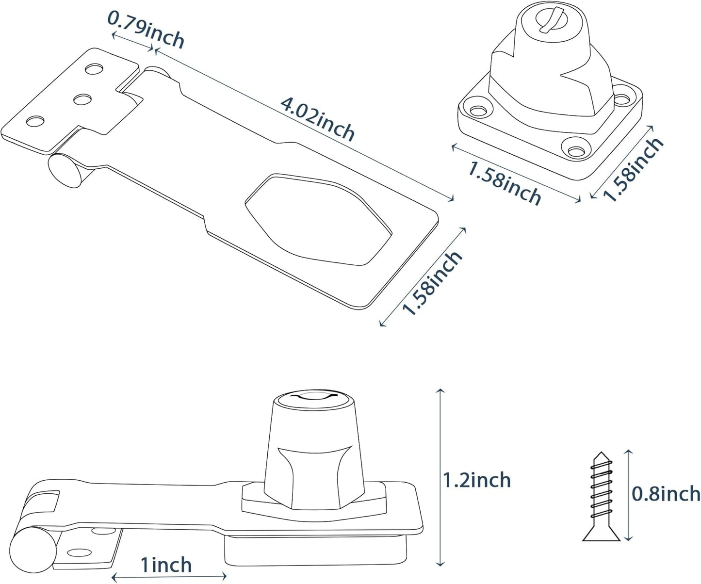 Alise Keyed Hasp Lock,4 Inch Safety Packlock Clasp Hasp Lock Latch with Lock,Door Hinge Lock with Keys Keyed Locking Hasp for Cabinets Closets Doors,Chrome