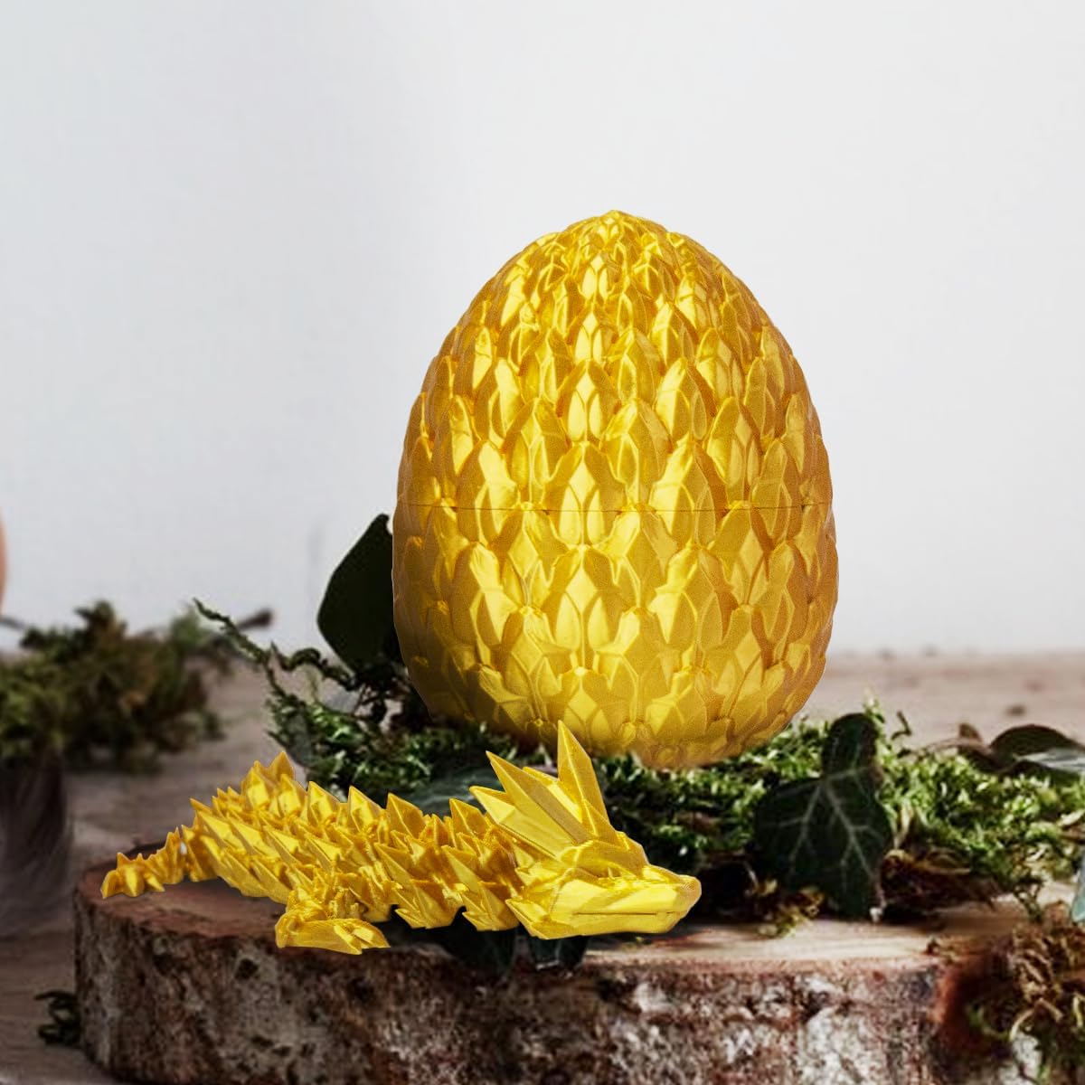 3D Printed Dragon in Egg, Beautiful Flexible Crystal Dragon, Gifts for Adults and Kids (Gold)