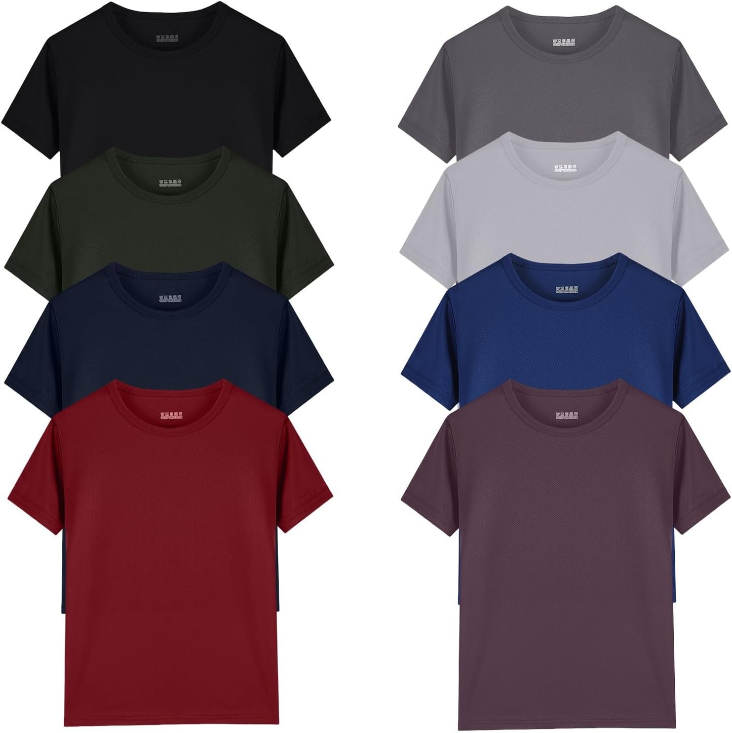 8 Pack Boys Kids Youth Mesh Athletic Quick Dry T Shirts Short Sleeve Moisture Wicking Tee Shirts Active Tops (Age 4-18)