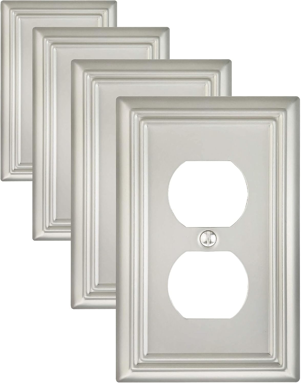 4-Pack Duplex Wall Plate, Satin Nickel Outlet Cover, Metal Electrical Outlet Cover Plate, 1-Gang, Midsize, A031 Series