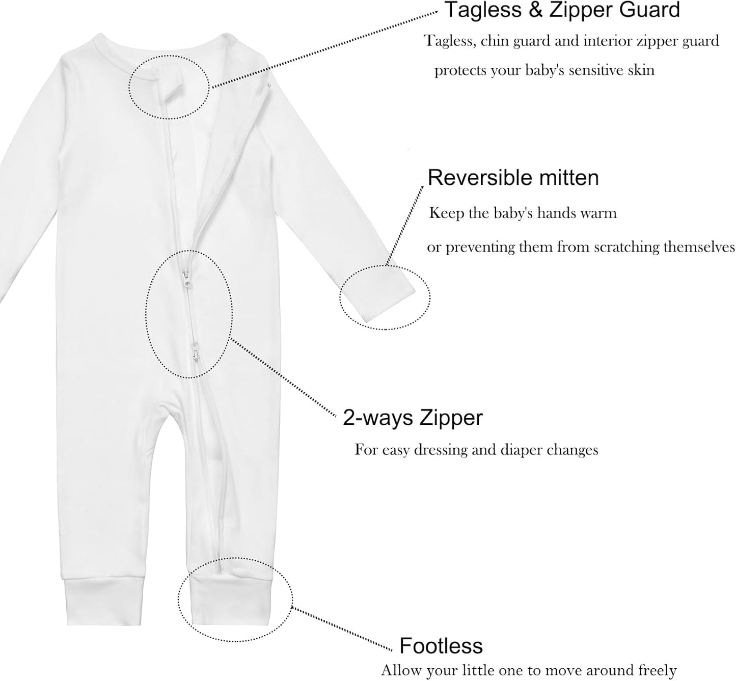 Aablexema 3-Pack Organic Cotton Baby Footless Pajamas with Mitten Cuffs, 2-Way Zipper Romper Sleepers
