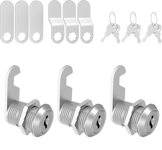 3 Pcs Cabinet Locks with Key, Mailbox Lock 1-1/8" Keyed Alike, Barrel Desk Locks for Drawers and File Cabinets Drawer Lock with Keys, Zinc Alloy