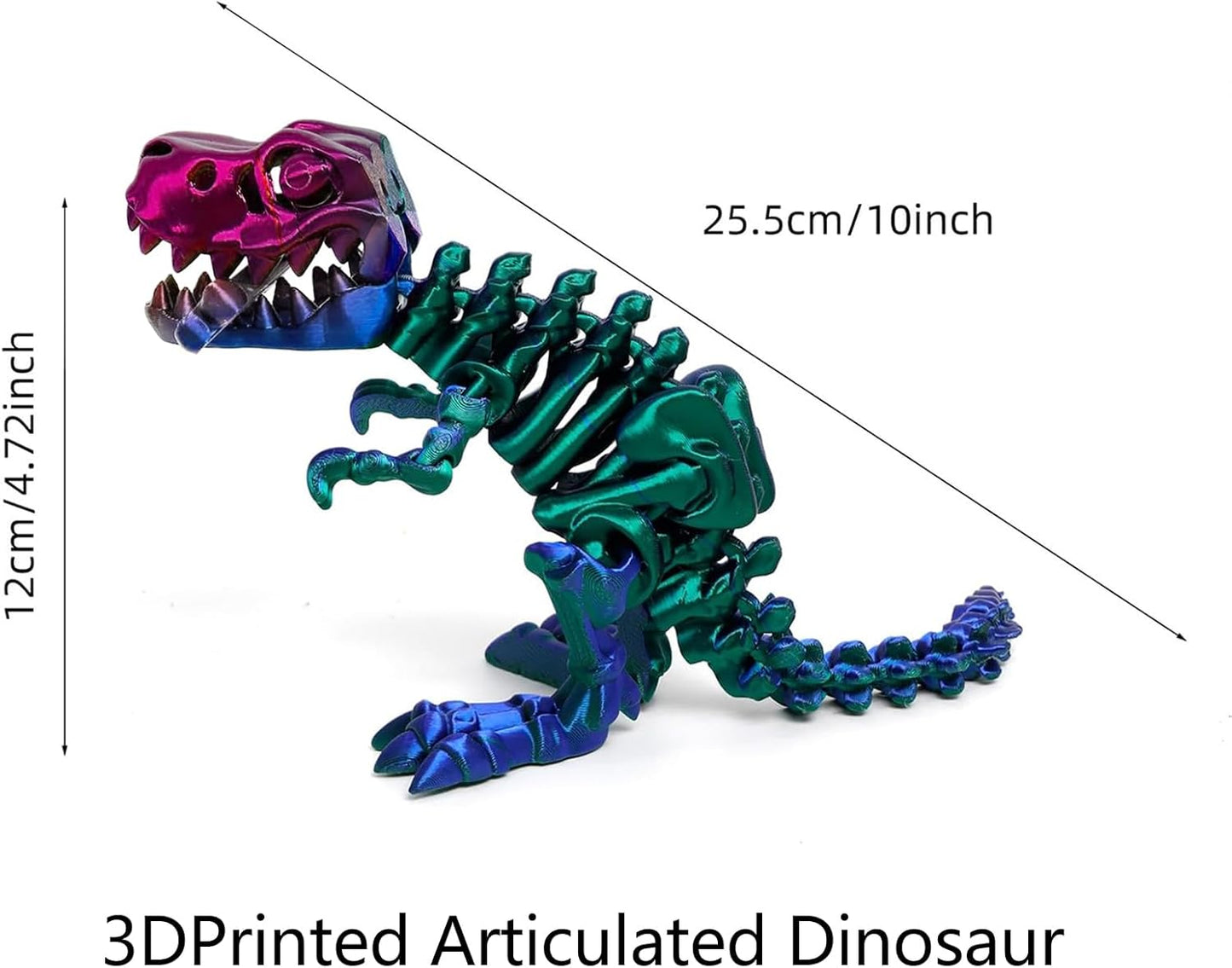 3D Printed Dinosaur Bone Skeleton Tyrannosaurus Rex with Movable Jaw Fidget Dinosaur Toys Full Articulated Dinosaur Executive Desk Toys Home Office Decor, Purple Mix Green