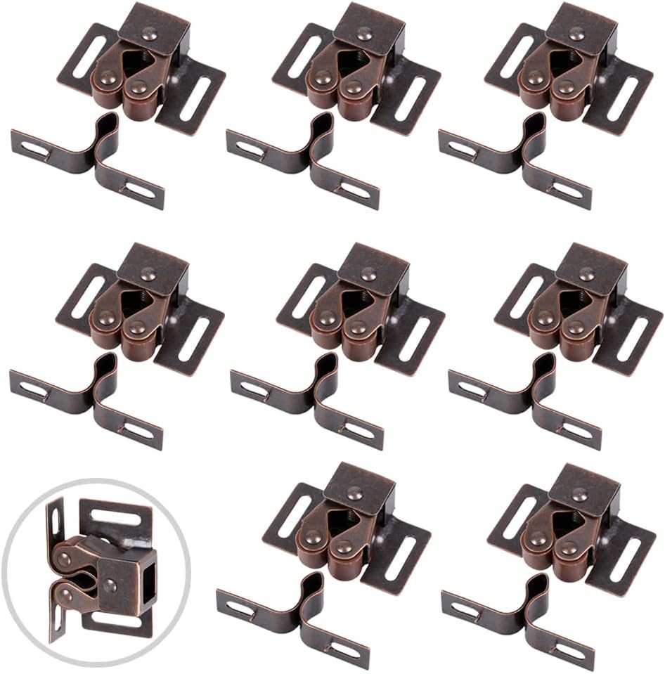 8 Pack Cabinet Latch Double Roller Catch for Cupboard Closet Cabinet Door Latches and Catches, Bronze