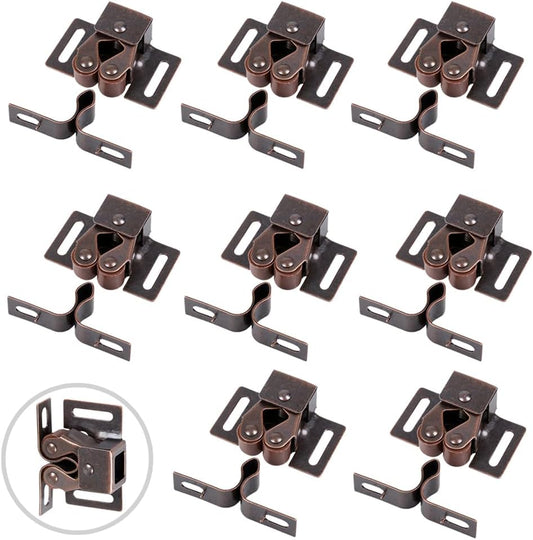 8 Pack Cabinet Latch Double Roller Catch for Cupboard Closet Cabinet Door Latches and Catches, Bronze