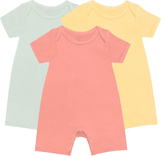 GUISBY Rayon Baby Pajamas, Short Sleeve Footless Rompers, Snap Closure Sleeper for Boy Girls