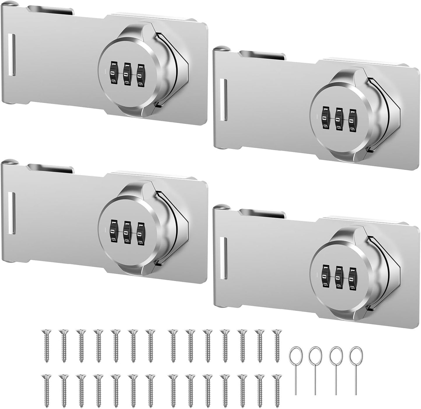 4 Packs Mechanical Password Rotary Hasp Locks, Cabinet Locks with Combination, Door Security Gate Locks for Small Doors, Cabinets, Barn Door, Bathroom, Outdoor, Closet, Fence