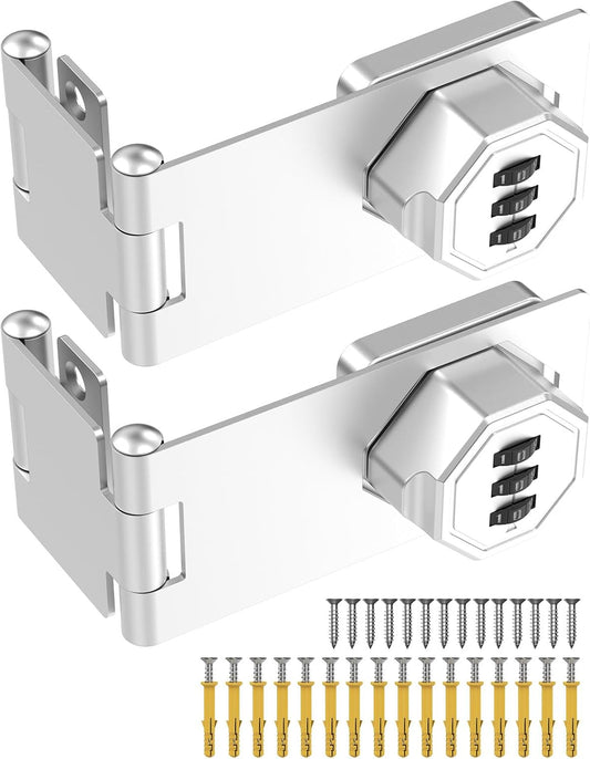 90 Degree Cabinet Combination Door Lock Latch, Zinc Alloy Password Rotary Hasp Lock, Keyless Folding Latches for Office File Cabinet, Drawers, Cupboard, Small Doors, Locker (2, Silver)