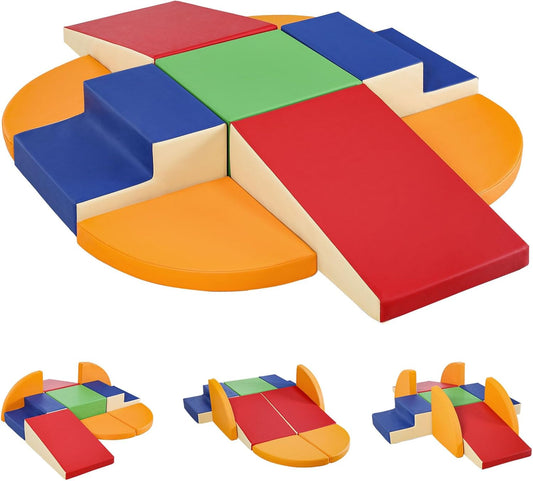 9-Piece Climbing Foam Blocks: Soft PU Leather - Baby Climb and Crawl Activity Blocks - Kids Play Gym Equipment Indoor for Development