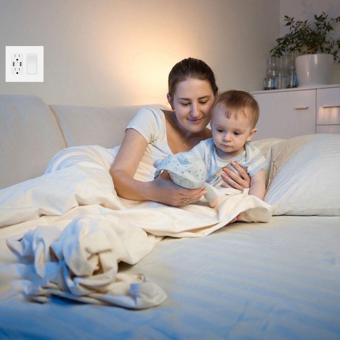 2-Gang Screwless Decora Wall Plate Cover Double Switch Outlet Electrical Faceplate for Light Switch, Smart Switch, Receptacle, Dimmers, USB Outlet, GFCI, Child Safe Cover Plate, White (4-Pack)