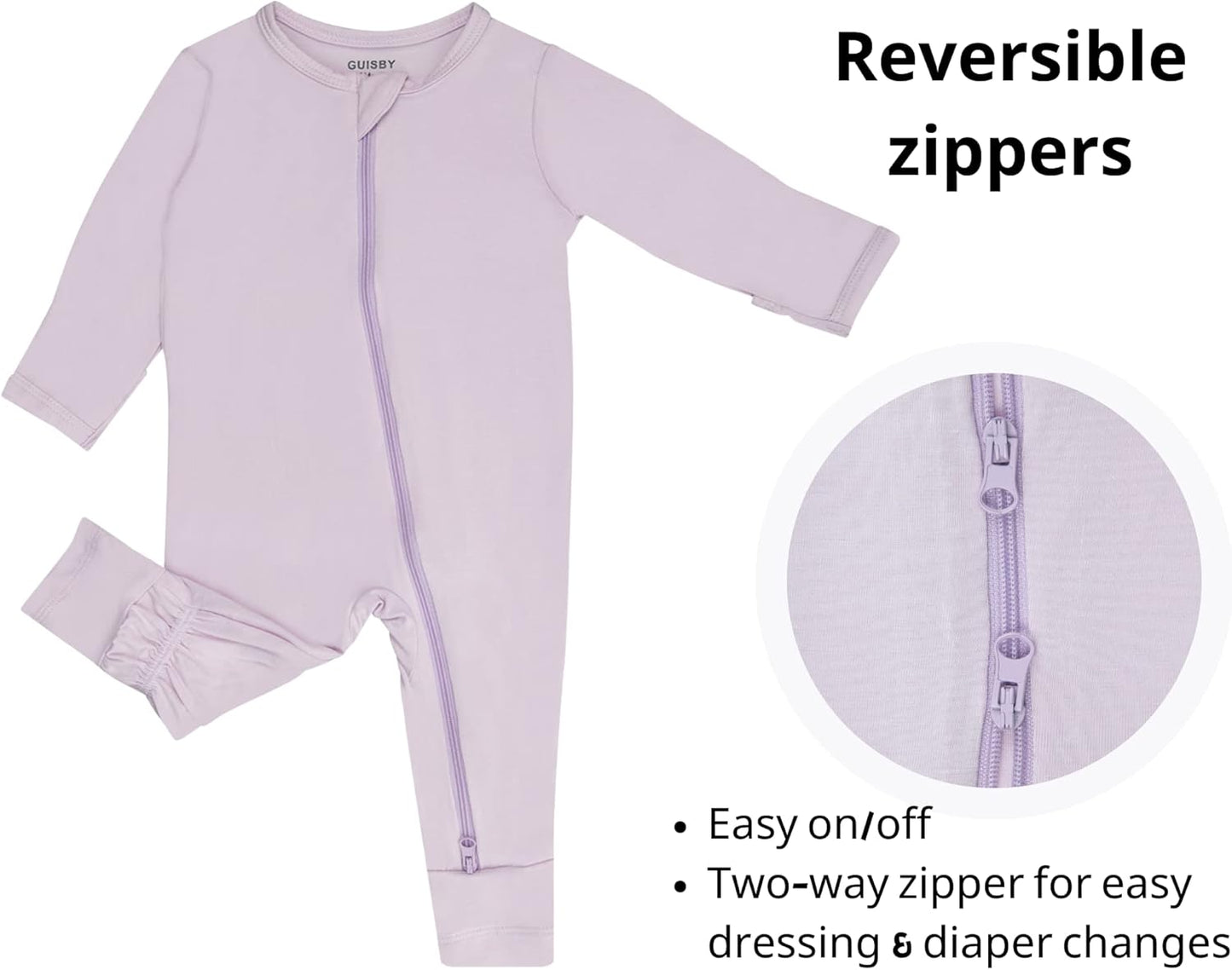 GUISBY Baby Pajamas with Mitten Cuffs - 3Pcs Girls Boys 2 Way Zipper Long Sleeve Rayon Sleepers