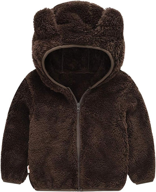 AIWUHE Toddler Boys Girls Hooded Jacket Fleece Hoodie Winter Warm Solid Color Teddy Coat Zip-up Bear Ear Sweater Fall Clothes
