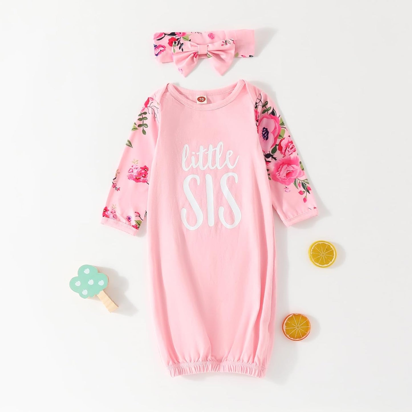 AMAWMW Newborn Baby Girl Little Sister Sleeper Gown Stripe Long Sleeve Nightgown Pajamas Gifts Stuff Essential Outfit
