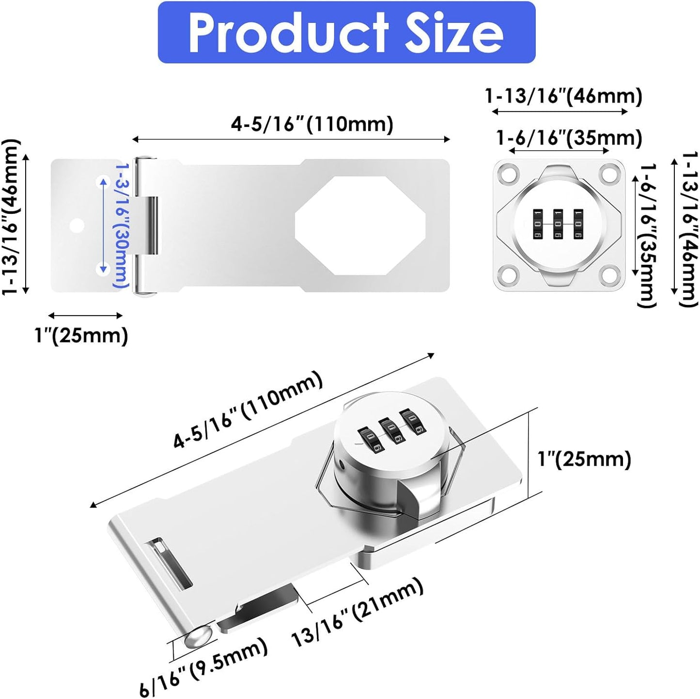 4 Packs Mechanical Password Rotary Hasp Locks, Cabinet Locks with Combination, Door Security Gate Locks for Small Doors, Cabinets, Barn Door, Bathroom, Outdoor, Closet, Fence