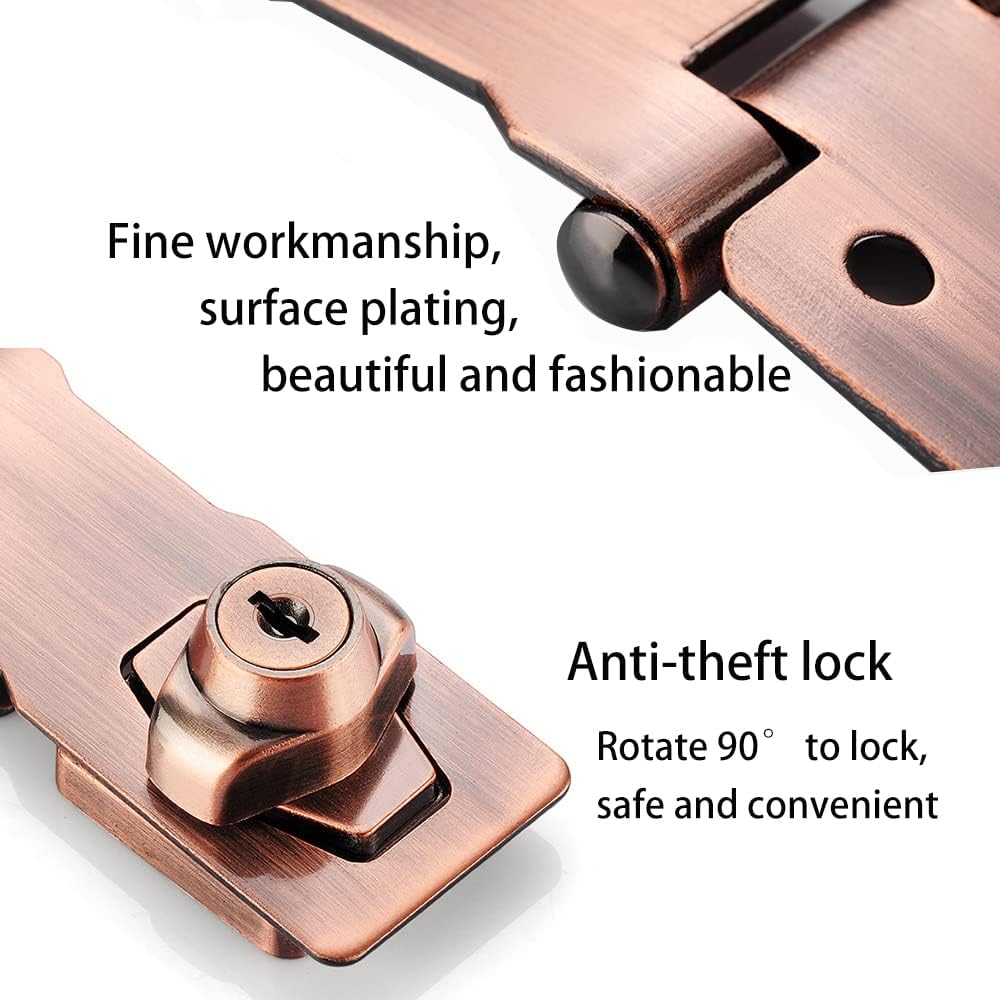 2 Packs Keyed Hasp Locks Twist Knob Keyed Locking Hasp for Small Doors, Cabinets and More,Stainless Steel Steel, Hasp Lock Catch Latch Safety Lock Door Lock with Keys (4inch, Copper)