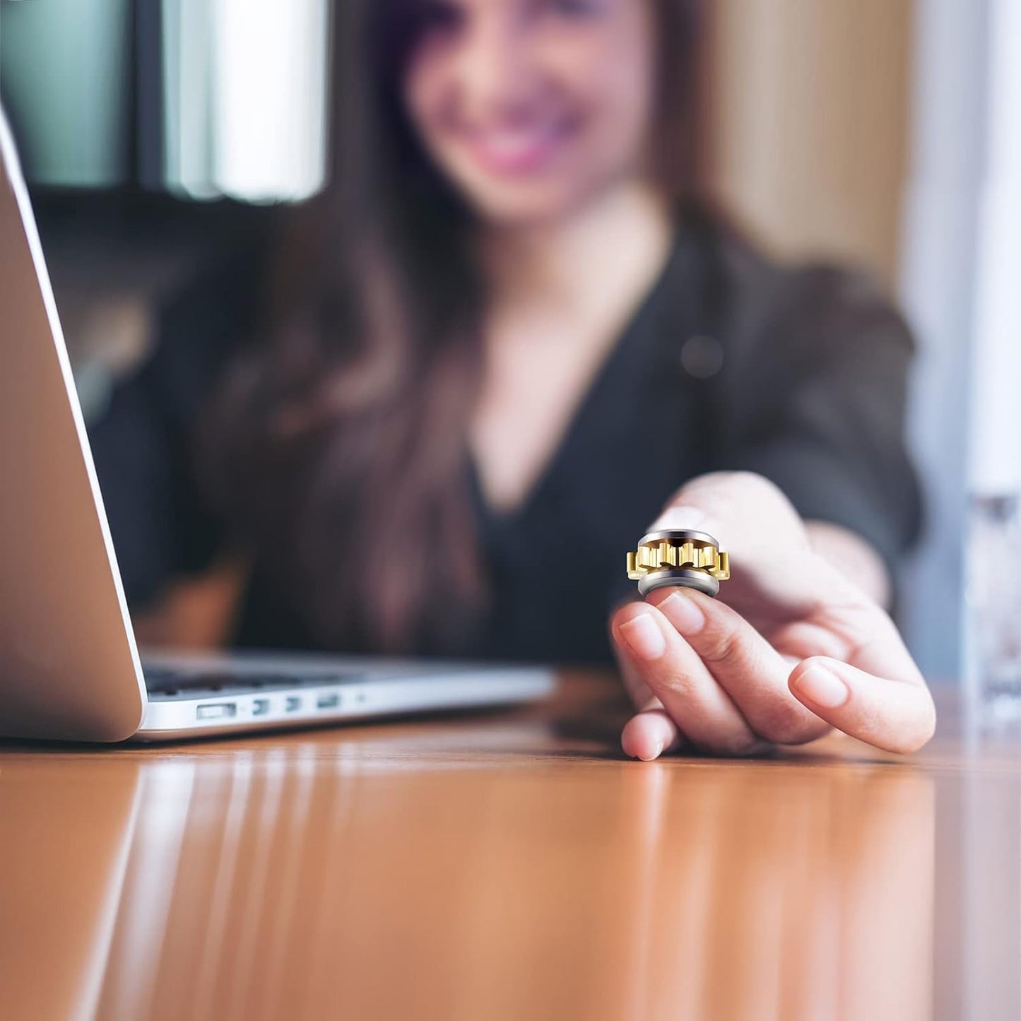 2 Pieces Copper Gear Metal Spinner Toy Small Fidget Toy Solid Metal Brass Gear Mini Steel Bearing for Adults Copper Gear Design Boredom Killing Time Toys (Black, Silver, Gold)