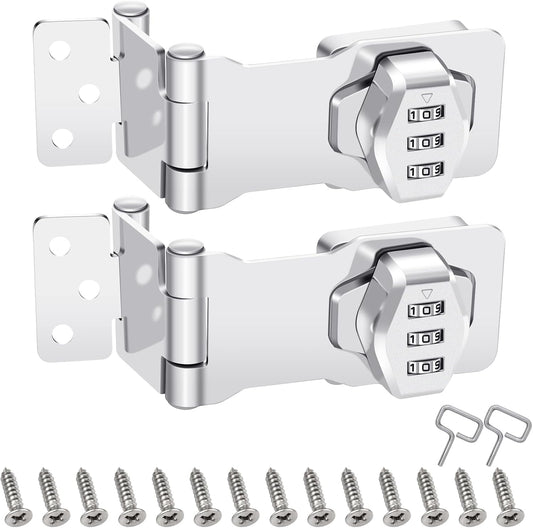2 Pack Password Rotary Hasp Locks, Collapsible Solid 304 Stainless Steel File Cabinet Lock Desk Drawer Lock, for 90 Degree and 180 Degree Drawers, Dabinets, Doors, Flip Barn Door, Outdoor