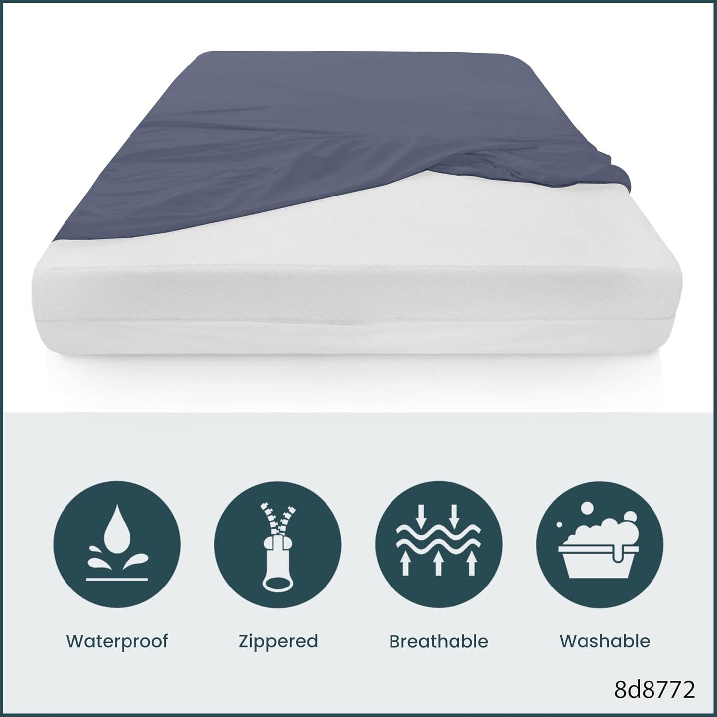 Greaton, Zippered Mattress Protector Cover, Waterproof, Easy to Clean, Fits Mattress up to 7-Inch, 75" x 30", Blue