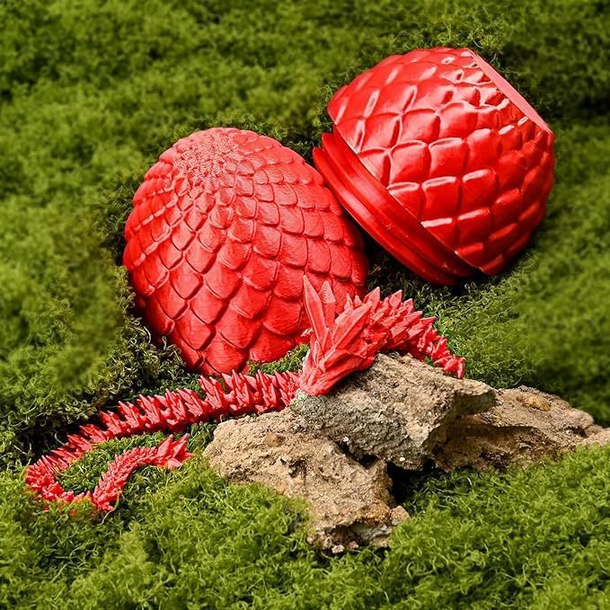 3D Printed Dragon Eggs with Dragon Inside, Articulated Crystal Dragon in Egg, Executive Dragon Fidget Desk Toys for Gifts, Home Office Decor (Red)