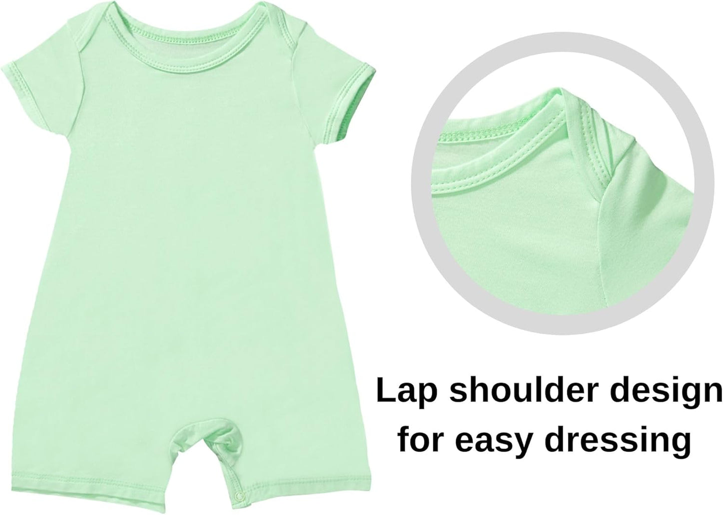 GUISBY Rayon Baby Pajamas, Short Sleeve Footless Rompers, Snap Closure Sleeper for Boy Girls