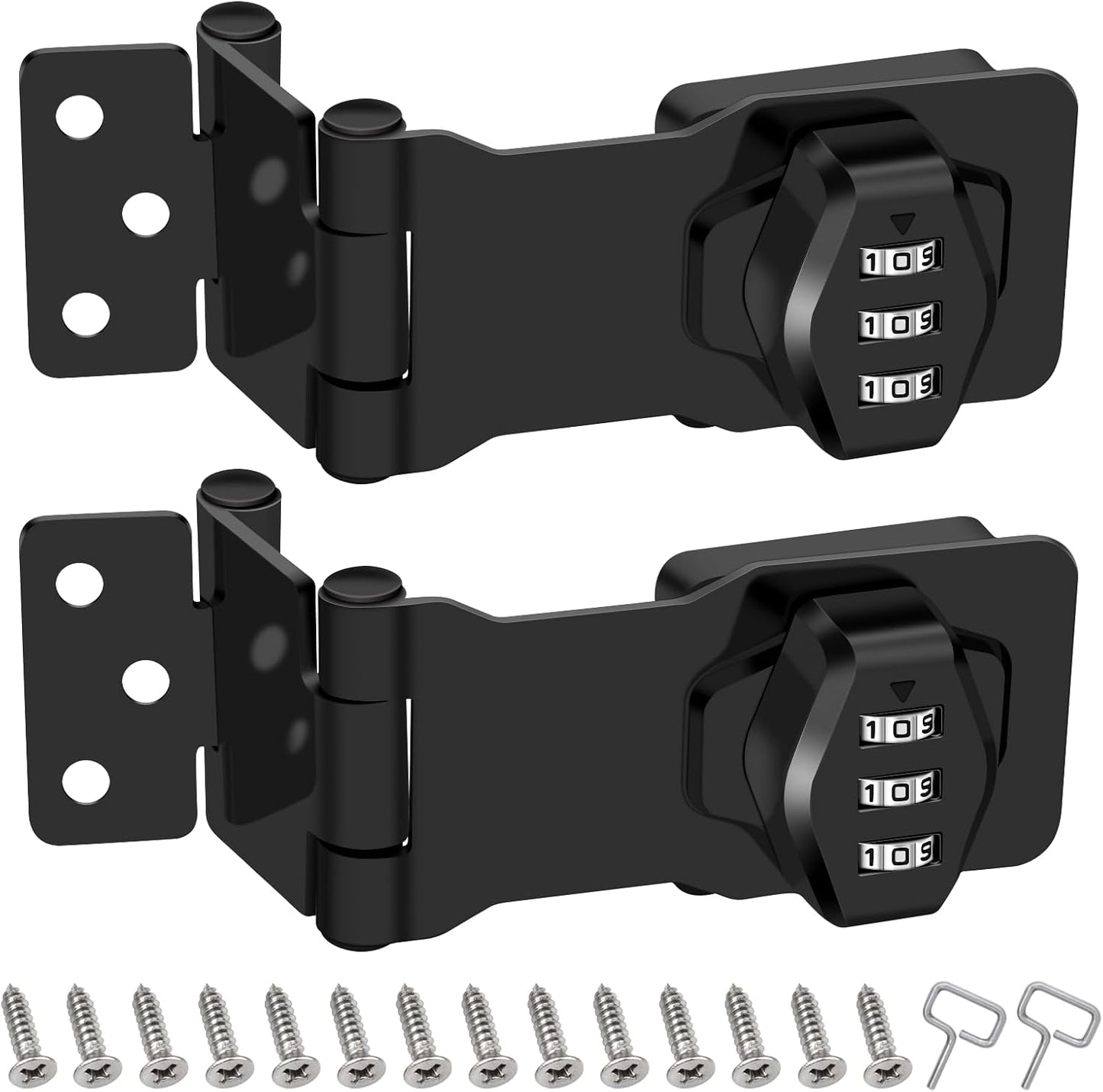 2 Pack Password Rotary Hasp Locks, Collapsible Solid 304 Stainless Steel File Cabinet Lock Desk Drawer Lock, for 90 Degree and 180 Degree Drawers, Dabinets, Doors, Flip Barn Door, Outdoor (Black)