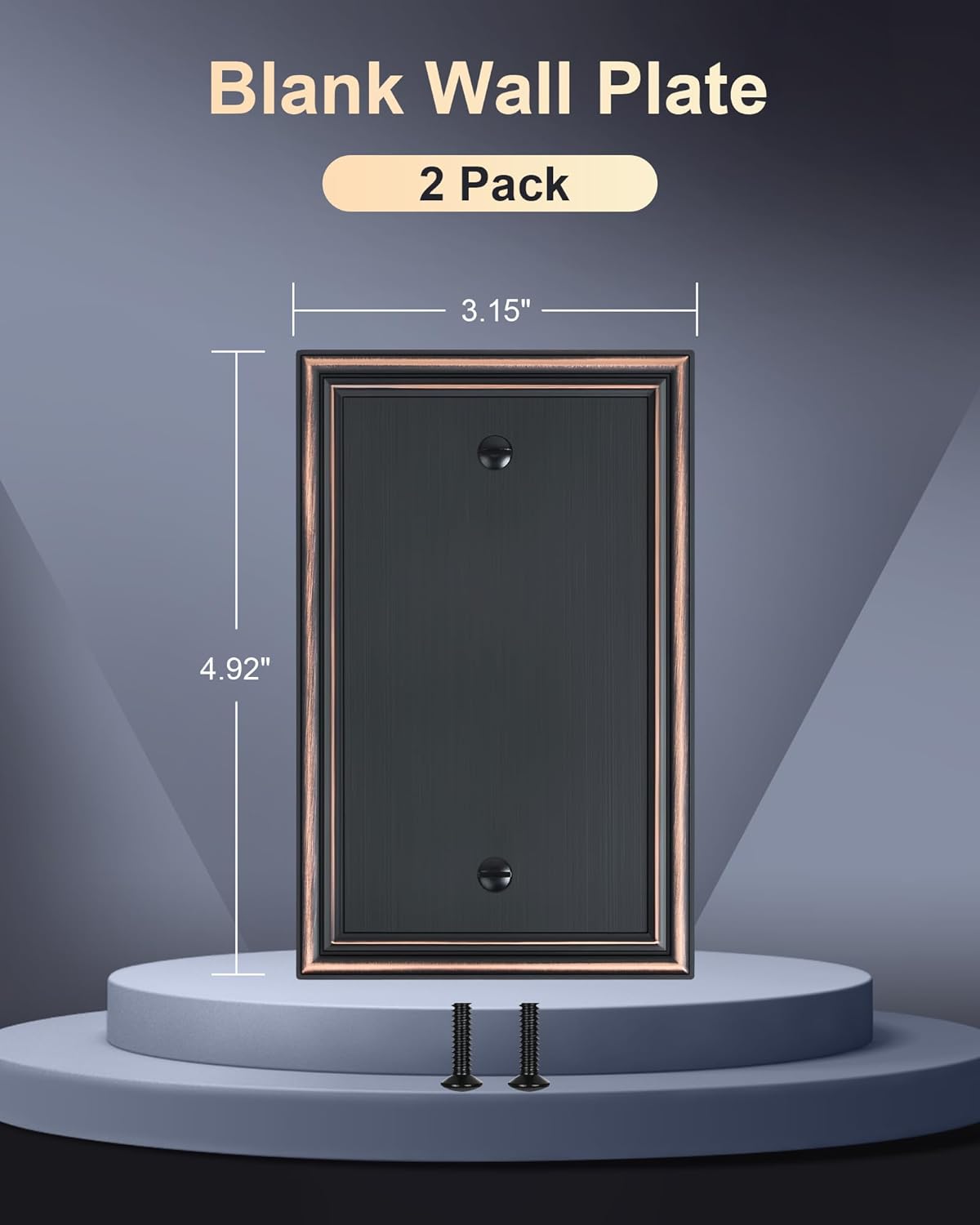 2-Pack Single Blank Wall Plates, Durable Solid Zinc Alloy Blank Outlet Covers, Decorative Aged Bronze Wall Plate Cover for Unused Outlets/Switches, Corrosion Resistant