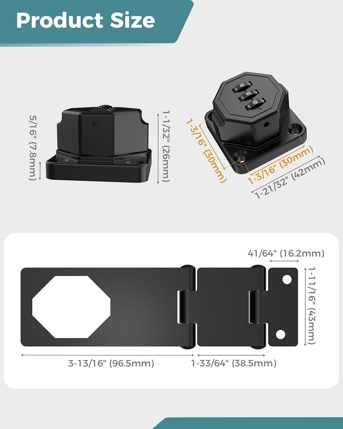 90 Degree Cabinet Combination Door Lock Latch, Zinc Alloy Password Rotary Hasp Lock, Keyless Folding Latches for Office File Cabinet, Drawers, Cupboard, Small Doors, Locker (2, Black)