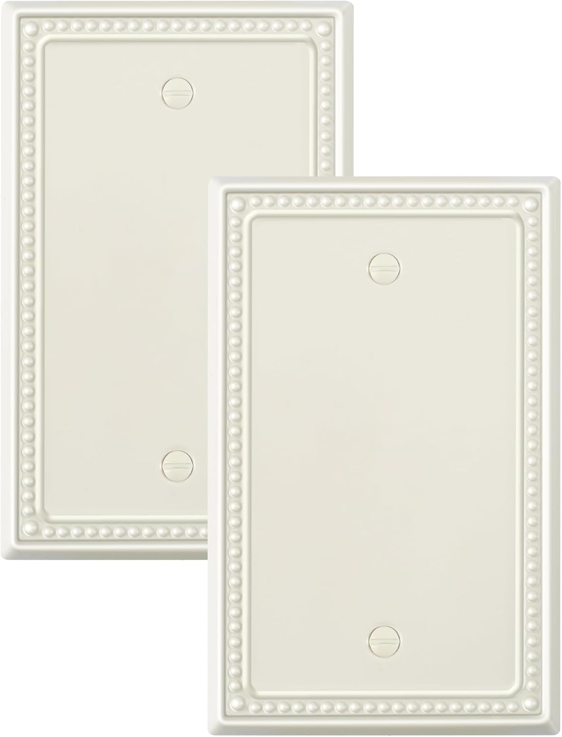 2-Pack Blank Outlet Cover Wall Plate, Metal Switch Plates Outlet Covers, Light Almond Pearls Beaded Decorative Wall Plates for Electrical Outlets
