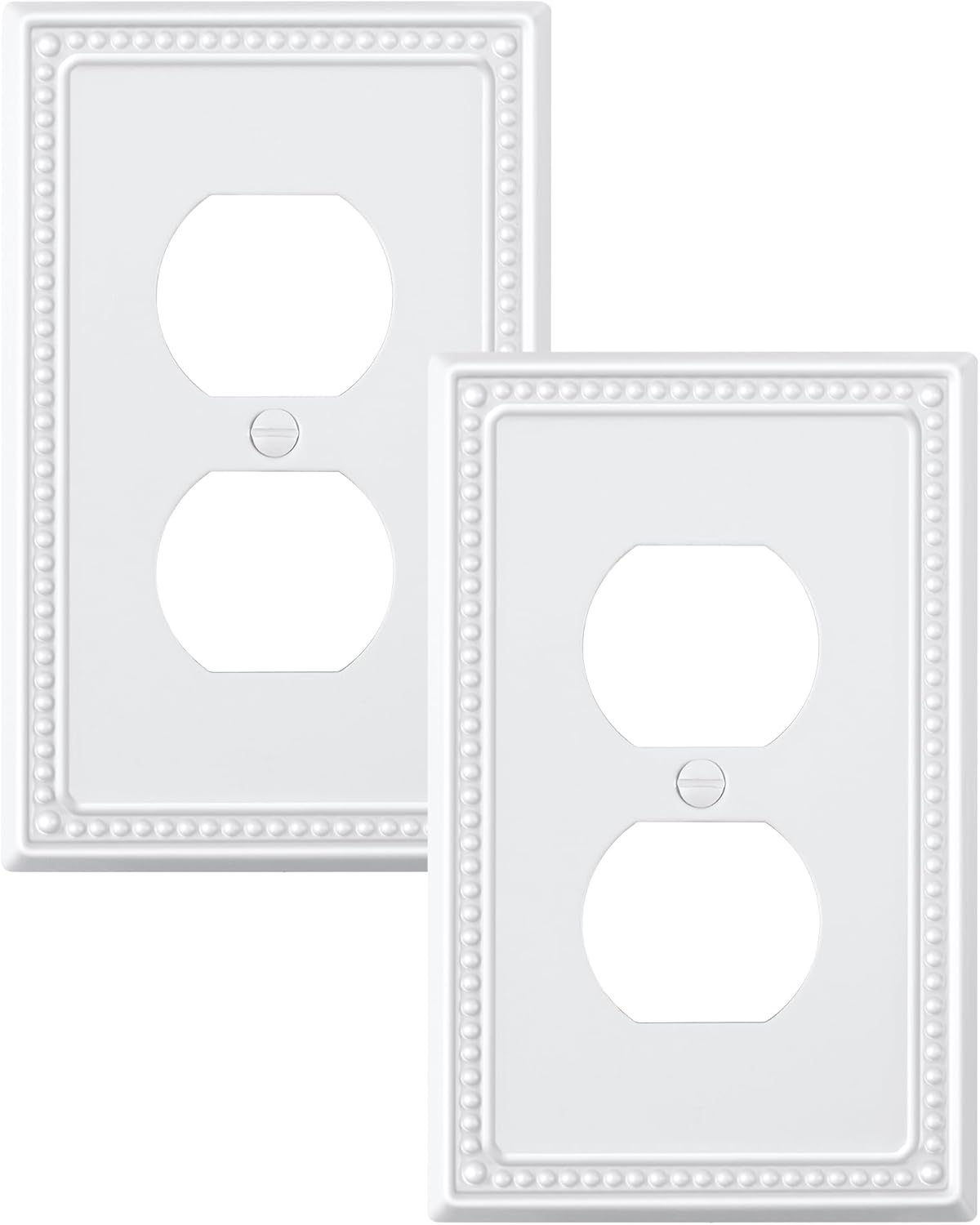 2-Pack Duplex Outlet Cover Plate, Pure White Metal Wall Plates for Electrical Outlets, 1 Gang Receptacle Light Switch Cover, Pearls Decorative Switch Plates and Outlet Covers