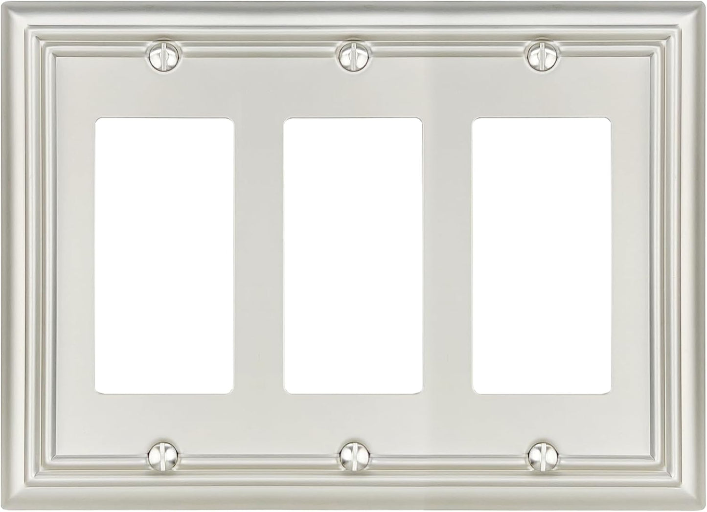 1-Pack Triple Decorator Wall Plate, Metal Electrical Outlet Cover for Receptacles, Dimmer Switches, GFCI Outlets, Satin Nickcel, Midsize, 6.77''*4.88''