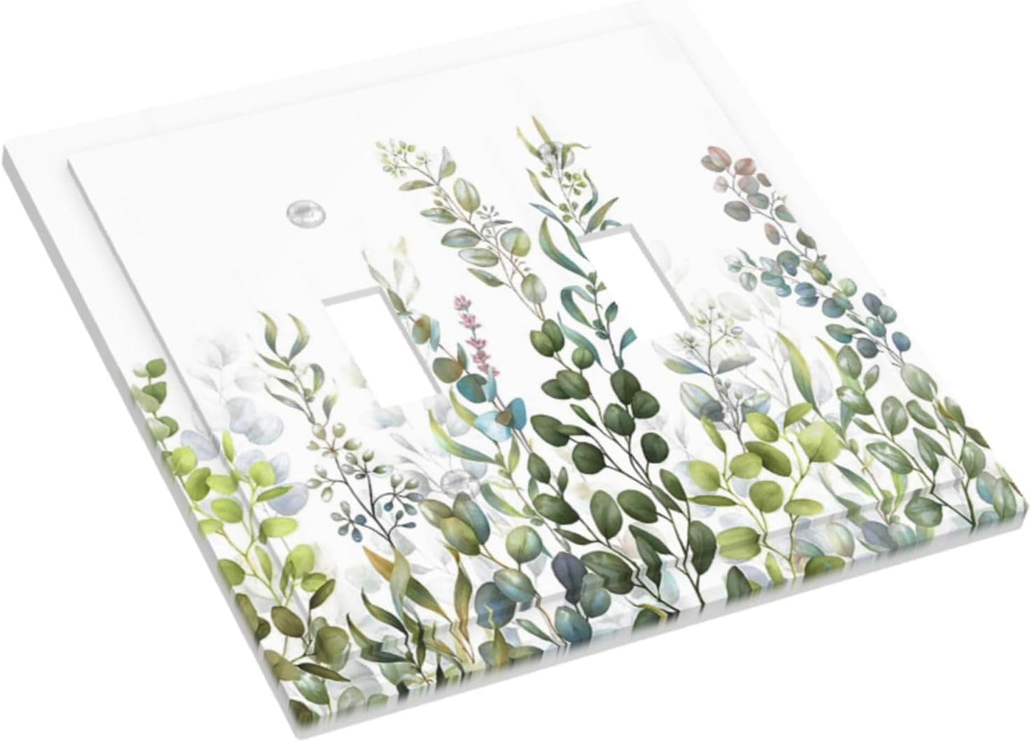 Green Eucalyptus Leaf Plant Herbs Springnature Decorative Switch Plates 2 Gang Double Toggle Outlet Light Switch Cover Wall Plate Electrical Faceplate for Bed Room Living Room Decor