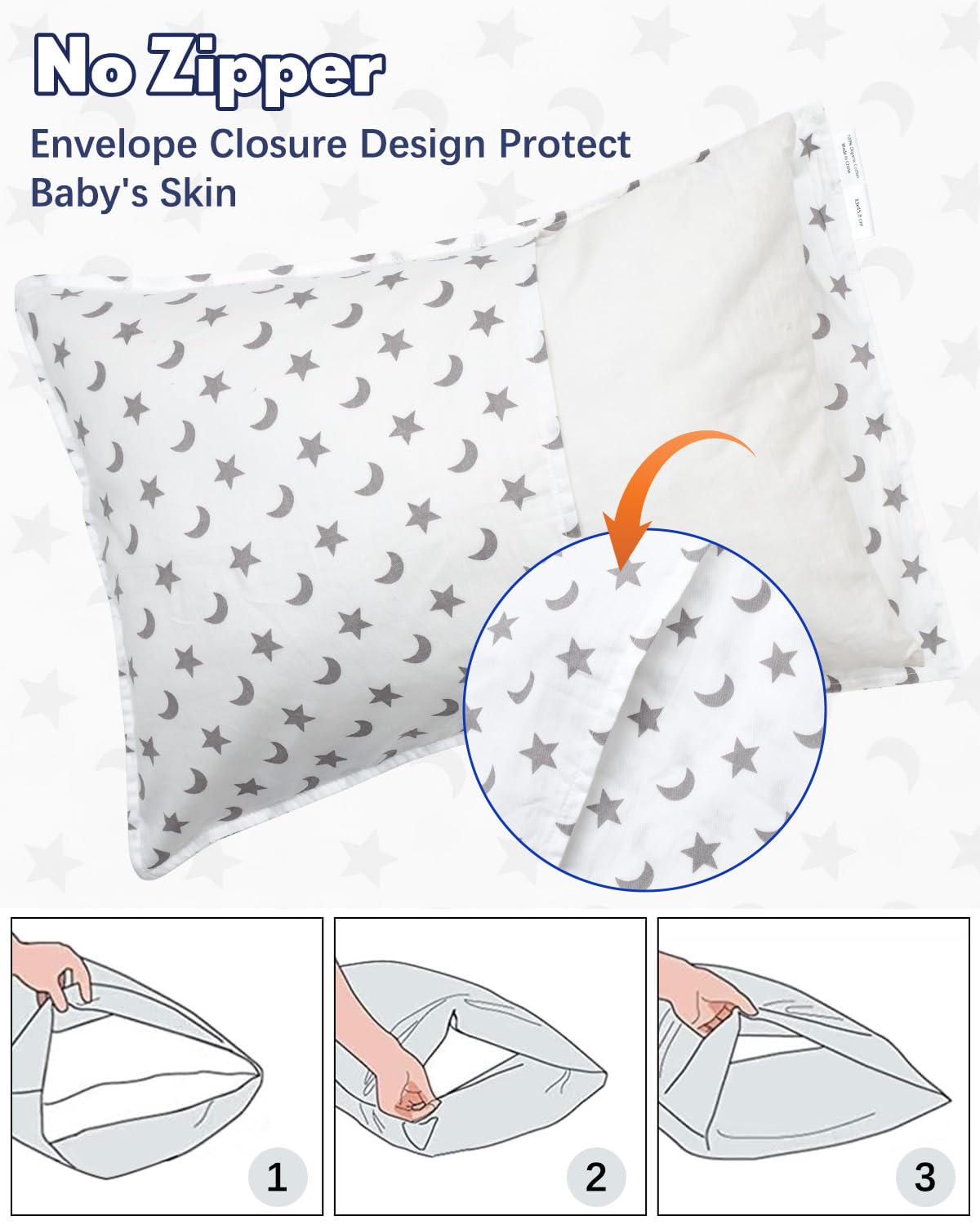 ALVABABY Toddler Pillowcases 2 Pack Organic Cotton Kids Pillow Cover Fit 13"x 18" or 12"x23" Envelope for Girl Boy Sleepy Travel