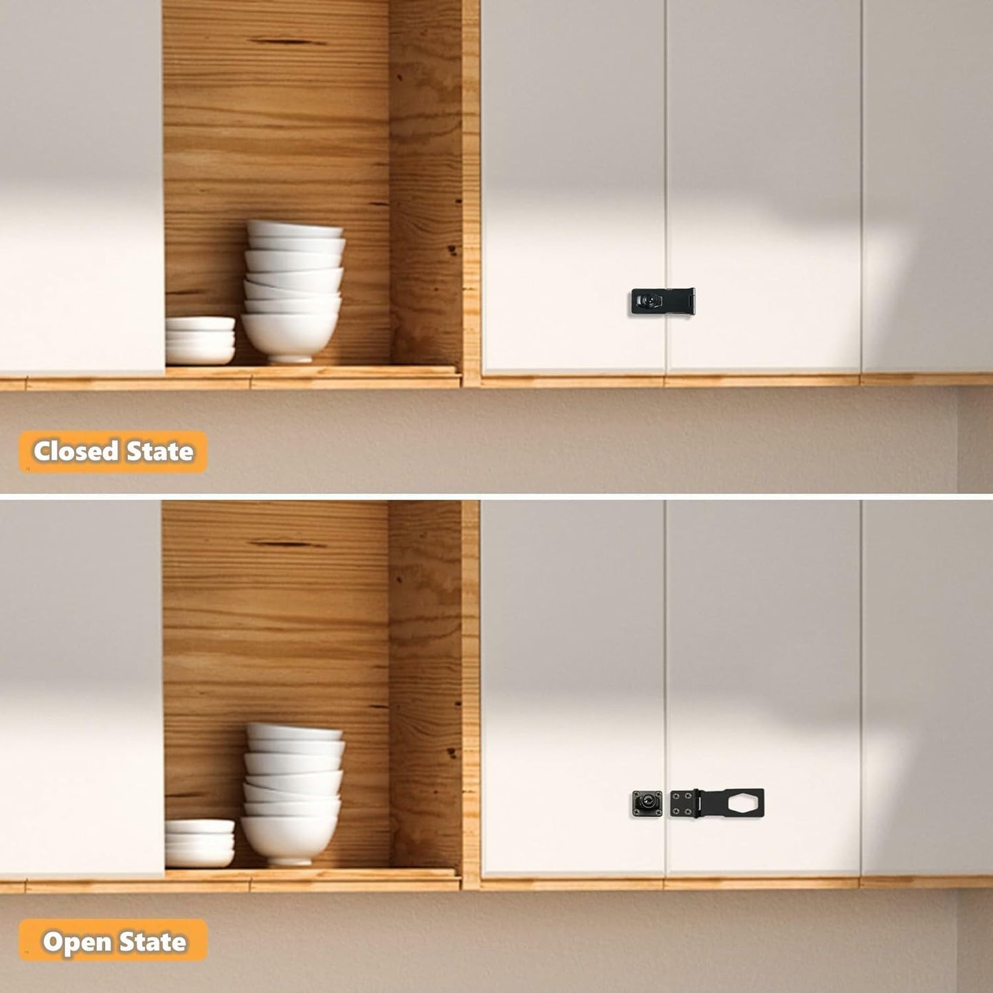 Alise Keyed Hasp Lock,3 Inch Safety Packlock Clasp Hasp Lock Latch with Lock, Black Door Hinge Lock with Keys Keyed Locking Hasp for Cabinets Closets Doors